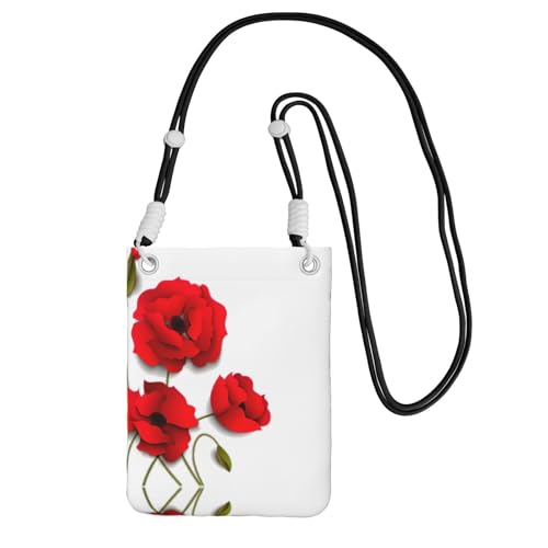 WYCZHY Handytasche mit Mohnblumen-Motiv, lebendige Blütenblätter, mit Schultergurt, für Handy, Reisepass, Geldbörse, Schwarz , Einheitsgröße von WYCZHY