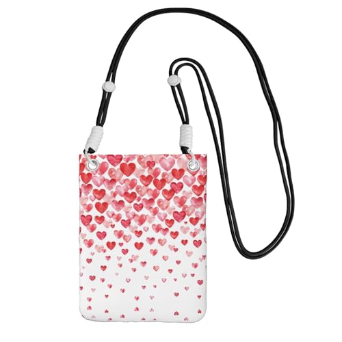 WYCZHY Handytasche mit fallenden roten Herzen, mit Schultergurt, für Handy, Reisepass, Geldbörse, Schwarz , Einheitsgröße von WYCZHY