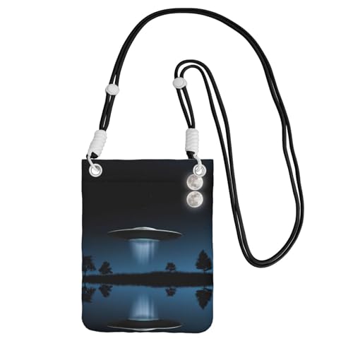 WYCZHY Handytasche mit fliegender Untertasse bei Nacht, bedruckt, mit Schultergurt, für Handy, Reisepass, Geldbörse, Schwarz , Einheitsgröße von WYCZHY
