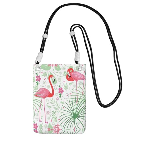 WYCZHY Handytasche mit floralem Flamingo-Botanik-Druck, mit Schultergurt, für Handy, Reisepass, Geldbörse, Schwarz , Einheitsgröße von WYCZHY
