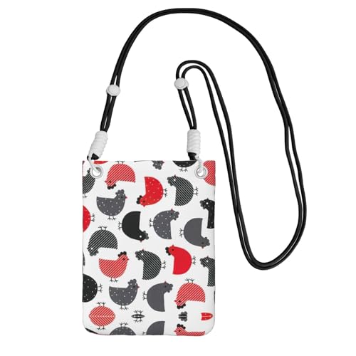WYCZHY Kreativer Cartoon-Huhn-Druck, Reise-Handytasche, Crossbody-Tasche mit Schultergurt für Handy, Reisepass, Brieftasche, Schwarz , Einheitsgröße von WYCZHY