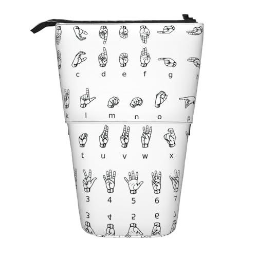 WYCZHY Niedliches Stand-Federmäppchen in Gebärdensprache, Alphabet, geräumige Stifteetui, Stifte-Tasche für Arbeit, Büro, Künstlerbedarf, Schwarz , Einheitsgröße, Taschen-Organizer WYCZHY Niedliches Stand-Federmäppchen in Gebärdensprache, Alphabet, geräumige Stifteetui, Stifte-Tasche für Arbeit, Büro, Künstlerbedarf, Schwarz , Einheitsgröße, Taschen-Organizer von WYCZHY