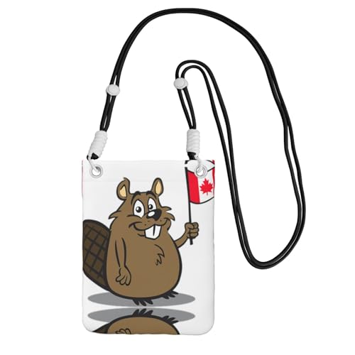 WYCZHY Reise-Handy-Tasche mit Biberdruck, Umhängetasche mit Schultergurt für Handy, Reisepass, Geldbörse, Schwarz , Einheitsgröße von WYCZHY