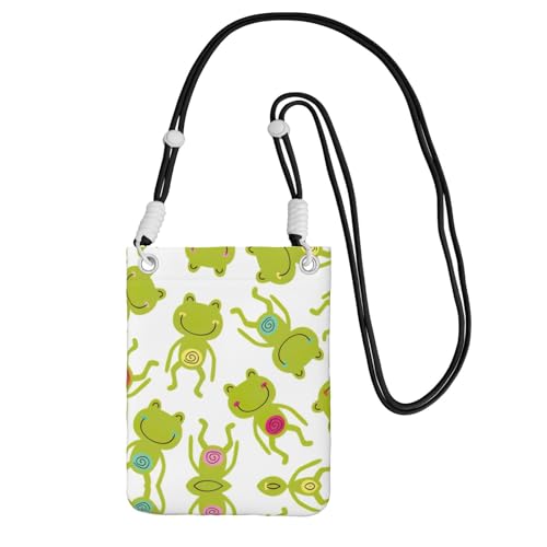 WYCZHY Reise-Handy-Tasche mit Cartoon-Frosch-Motiv, Umhängetasche mit Schultergurt für Handy, Reisepass, Geldbörse, Schwarz , Einheitsgröße von WYCZHY