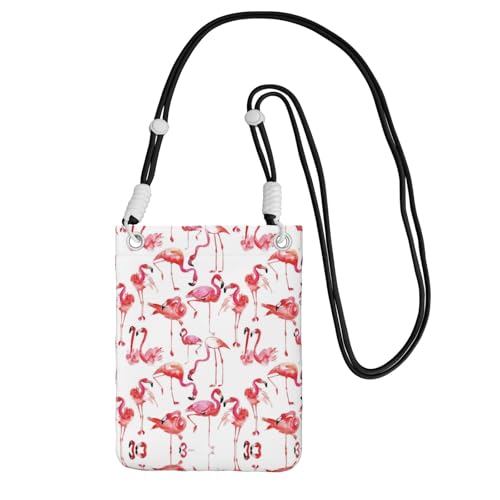 WYCZHY Reise-Handy-Tasche mit Flamingo-Druck, Umhängetasche mit Schultergurt für Handy, Reisepass, Geldbörse, Schwarz , Einheitsgröße von WYCZHY