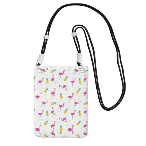 WYCZHY Reise-Handy-Tasche mit Flamingo- und Ananas-Druck, Umhängetasche mit Schultergurt für Handy, Reisepass, Geldbörse, Schwarz , Einheitsgröße von WYCZHY