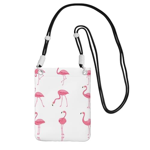 WYCZHY Reise-Handy-Tasche mit Flamingos auf weißem Druck, mit Schultergurt, für Handy, Reisepass, Geldbörse, Schwarz , Einheitsgröße von WYCZHY