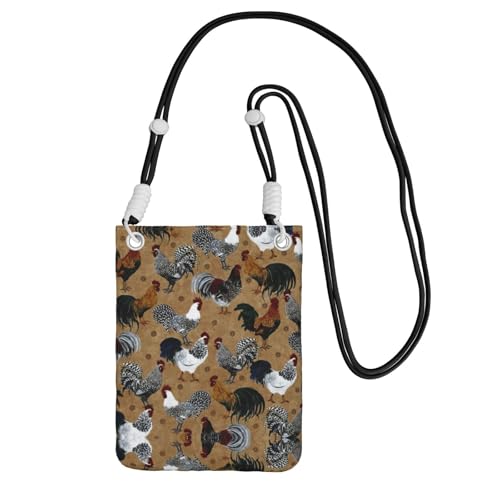 WYCZHY Reise-Handy-Tasche mit Hahn-Motiv, Umhängetasche mit Schultergurt für Handy, Reisepass, Geldbörse, Schwarz , Einheitsgröße von WYCZHY