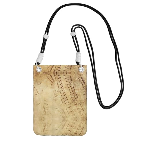 WYCZHY Reise-Handy-Tasche mit Notenblatt-Druck, Umhängetasche mit Schultergurt für Handy, Reisepass, Geldbörse, Schwarz , Einheitsgröße von WYCZHY
