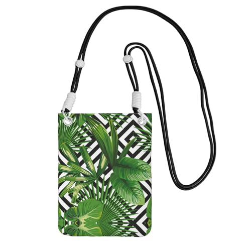 WYCZHY Reise-Handy-Tasche mit Palmenmotiv, mit Schultergurt, für Handy, Reisepass, Geldbörse, Schwarz , Einheitsgröße von WYCZHY