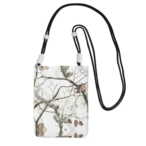 WYCZHY Reise-Handy-Tasche mit Schultergurt, Motiv: weiße Bäume, Camouflage-Druck, für Handy, Reisepass, Geldbörse, Schwarz , Einheitsgröße von WYCZHY