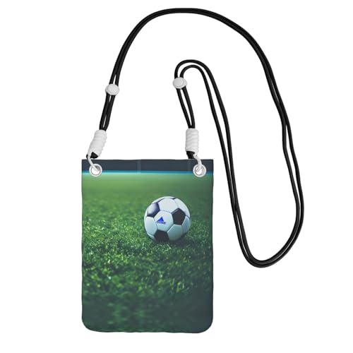 WYCZHY Reise-Handy-Tasche mit Schulterriemen für Handy, Reisepass, Geldbörse, Motiv: Fußball auf Grasy, Schwarz , Einheitsgröße von WYCZHY