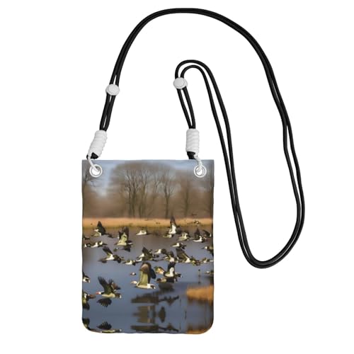 WYCZHY Reise-Handy-Tasche mit Schulterriemen für Handy, Reisepass, Geldbörse, Motiv: fliegende wilde Enten, Schwarz , Einheitsgröße von WYCZHY