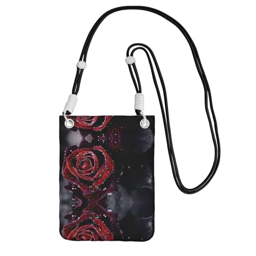 WYCZHY Reise-Handy-Tasche mit Schulterriemen für Handy, Reisepass, Geldbörse mit Dew Rose, Schwarz , Einheitsgröße von WYCZHY