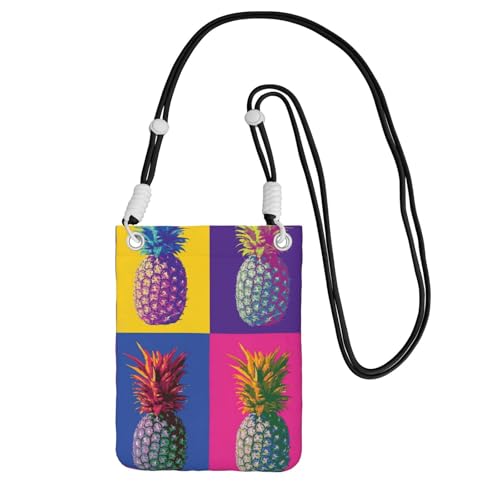 WYCZHY Reise-Handy-Tasche mit buntem Ananas-Muster, Umhängetasche mit Schultergurt für Handy, Reisepass, Geldbörse, Schwarz , Einheitsgröße von WYCZHY