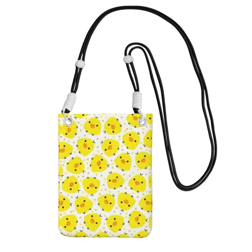 WYCZHY Reise-Handy-Tasche mit gelbem Huhn-Aufdruck, Umhängetasche mit Schultergurt für Handy, Reisepass, Geldbörse, Schwarz , Einheitsgröße von WYCZHY