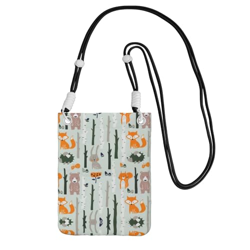 WYCZHY Reise-Handy-Tasche mit süßem Fuchsbär, Vogelbaum, mit Schultergurt, für Handy, Reisepass, Geldbörse, Schwarz , Einheitsgröße von WYCZHY