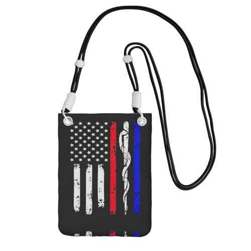 WYCZHY Reise-Handytasche, Crossbody-Tasche mit Schultergurt, Motiv: Feuerwehrmann, USA-Flagge, Rot gestreift, Schwarz , Einheitsgröße von WYCZHY