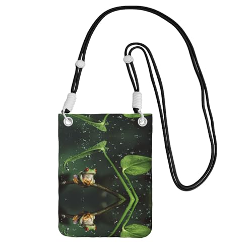 WYCZHY Reisetasche mit Frosch- und Regendruck, Crossbody-Tasche mit Schultergurt für Handy, Reisepass, Geldbörse, Schwarz , Einheitsgröße von WYCZHY