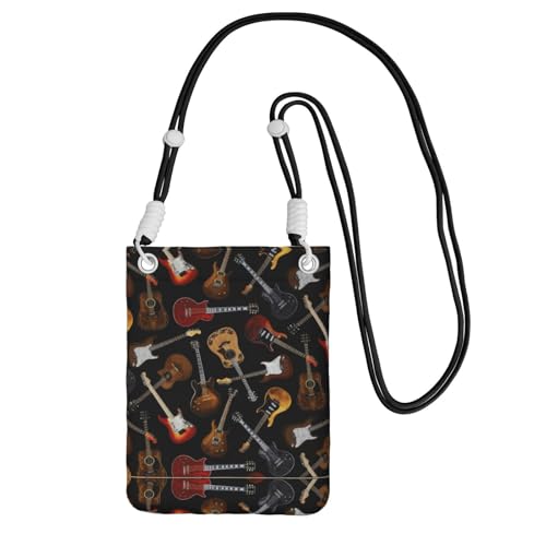 WYCZHY Reisetasche mit Gitarren-Druck, Crossbody-Tasche mit Schultergurt für Handy, Reisepass, Geldbörse, Schwarz , Einheitsgröße von WYCZHY