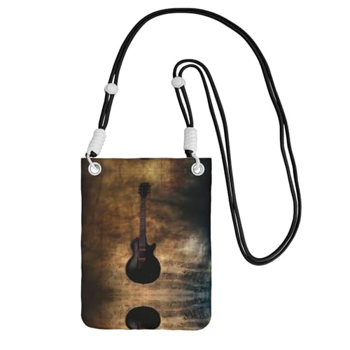 WYCZHY Reisetasche mit Musikgitarre bedruckt, Umhängetasche mit Schultergurt für Handy, Reisepass, Geldbörse, Schwarz , Einheitsgröße von WYCZHY