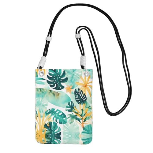 WYCZHY Reisetasche mit Strandpflanzen-Druck, Crossbody-Tasche mit Schultergurt für Handy, Reisepass, Geldbörse, Schwarz , Einheitsgröße von WYCZHY