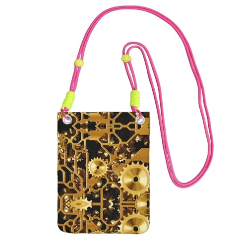 WYCZHY Reisetasche mit Uhr-Getriebe-Druck, Umhängetasche mit Schultergurt für Handy, Reisepass, Geldbörse, Fuchusia, Einheitsgröße von WYCZHY