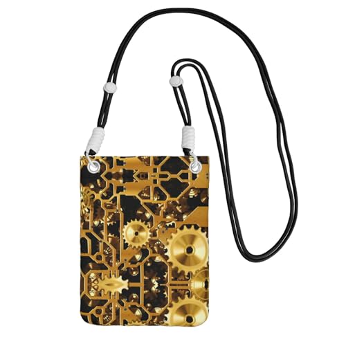 WYCZHY Reisetasche mit Uhr-Getriebe-Druck, Umhängetasche mit Schultergurt für Handy, Reisepass, Geldbörse, Schwarz , Einheitsgröße von WYCZHY