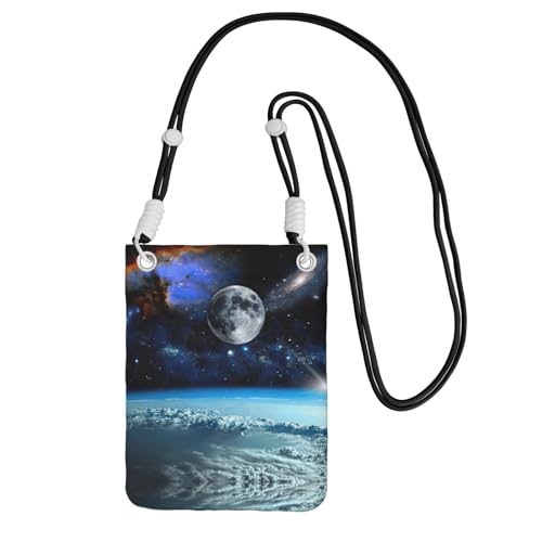 WYCZHY Reisetasche mit Weltraumplaneten-Druck, Crossbody-Tasche mit Schultergurt für Handy, Reisepass, Geldbörse, Schwarz , Einheitsgröße von WYCZHY