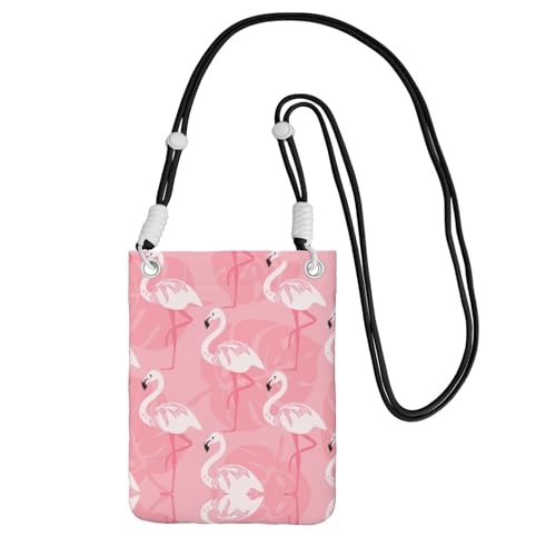WYCZHY Sommer-Flamingo-Palmenblätter-Druck, Reise-Handytasche, Crossbody-Tasche mit Schultergurt für Handy, Reisepass, Geldbörse, Schwarz , Einheitsgröße von WYCZHY