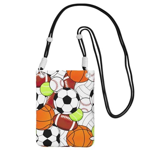 WYCZHY Sportball-Druck-Reise-Handy-Tasche mit Schultergurt für Handy, Reisepass, Geldbörse, Schwarz , Einheitsgröße von WYCZHY