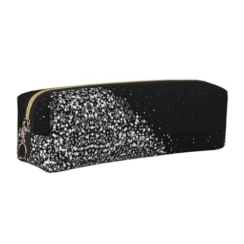 WYCZHY Stifteetui aus Leder, mit Glitzerdruck, für Schüler, große Kapazität, für die Schule, Schreibwaren, Schwarz / Weiß, gold, Einheitsgröße, Kosmetiktasche von WYCZHY