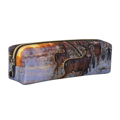 WYCZHY Stifteetui aus Leder mit Hirschmotiv, großes Fassungsvermögen, für Schule, Schreibwarenwerkzeug, gold, Einheitsgröße, Kosmetiktasche von WYCZHY