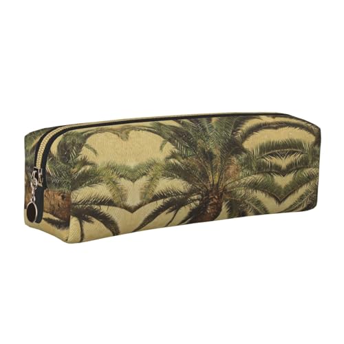 WYCZHY Stifteetui aus Leder mit Palmenmotiv, mit tropischem Druck, große Kapazität, Tasche für Schule, Schreibwarenwerkzeug, gold, Einheitsgröße, Kosmetiktasche von WYCZHY
