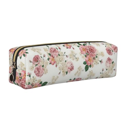 WYCZHY Stifteetui aus Leder mit Rosenblüten und Blättern, großes Fassungsvermögen, für Schule, Schreibwarenwerkzeug, gold, Einheitsgröße, Kosmetiktasche von WYCZHY