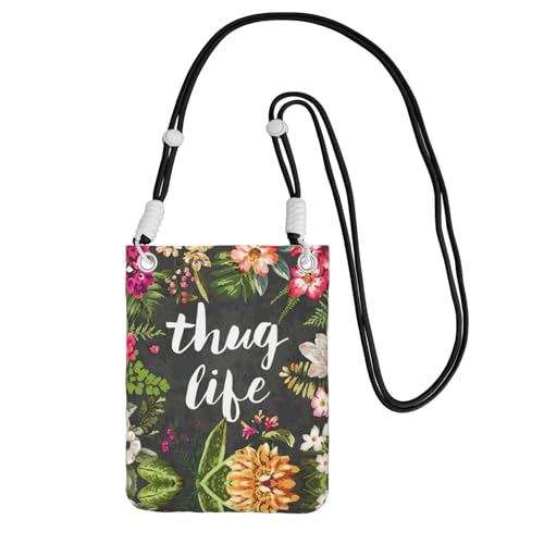 WYCZHY Thug Life Handytasche mit Blumendruck, Umhängetasche mit Schultergurt für Handy, Reisepass, Geldbörse, Schwarz , Einheitsgröße von WYCZHY