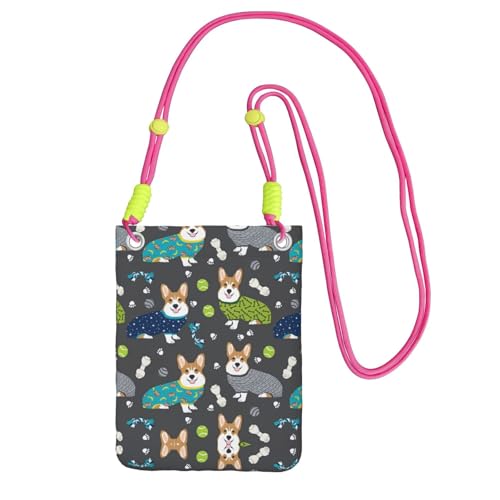 WYCZHY Trage Kleidung Corgi Hunde Druck Reise Handy Tasche Crossbody Tasche mit Schultergurt für Handy, Spaziergang Reisepass, Geldbörse, Fuchusia, Einheitsgröße von WYCZHY