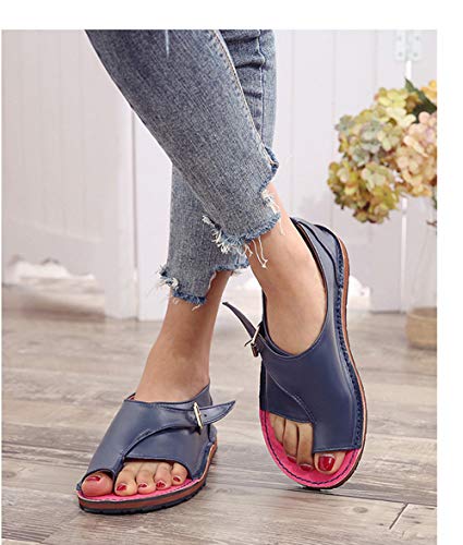 WYCcaseA Sandalen Damen Open Toe Flache Pantoffeln Keilabsatz Plateausandalen Korrektur Zehen Schuhe Bunion Zehenkorrektur Sandalen Orthopädische Schnalle Hausschuhe,Blau,38 von WYCcaseA