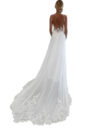 WYDYSLA Beyonddress Damen Spitze Hochzeitskleid Brautkleider V-Ausschnitt Appliques Standesamt Brautmode Brautkleider, Weiß 02, 44 von WYDYSLA