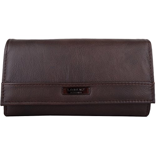 Damen Geldbörse, Leder, zweifach gefaltet, mit Mehreren Fächern Braun Dunkelbraun von WYE LEATHER