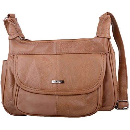 Damen Handtasche / Schultertasche / Umhängetasche aus weichem Leder mit mehreren Taschen, Braun - hautfarben - Größe: Einheitsgröße von WYE LEATHER