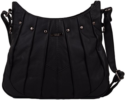 WYE LEATHER Damen Umhängetasche aus echtem Leder mit Nieten-Design, Schwarz - Schwarz - Größe: Einheitsgröße WYE LEATHER Damen Umhängetasche aus echtem Leder mit Nieten-Design, Schwarz - Schwarz - Größe: Einheitsgröße von WYE LEATHER