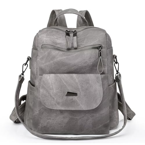 WYFJNX PU-Leder-Rucksack, Geldbörse für Damen, modisch, Mehrzweck-Design, Handtasche, Schultertaschen, Reiserucksack, Grau, 12“*11“*6“ von WYFJNX