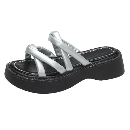 WYGGD Damen Slide Sandalen Offene Zehe Sommer Mode Indoor/Outdoor Cloud Slides Casual Komfort Plattform Dressy Sandalen Für Frauen,Silver-35 von WYGGD