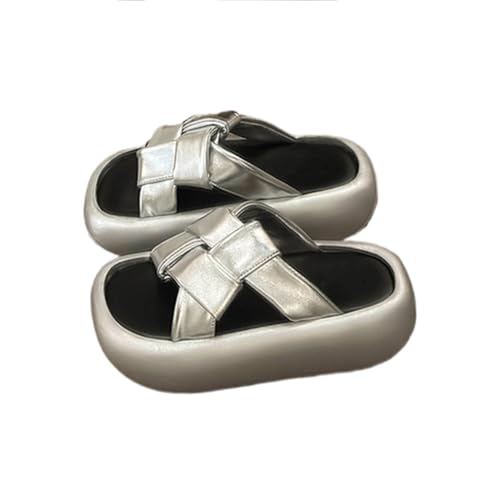 WYGGD Damen Slide Sandalen Offene Zehe Sommer Mode Indoor/Outdoor Cloud Slides Casual Komfort Plattform Dressy Sandalen Für Frauen,Silver-35 von WYGGD