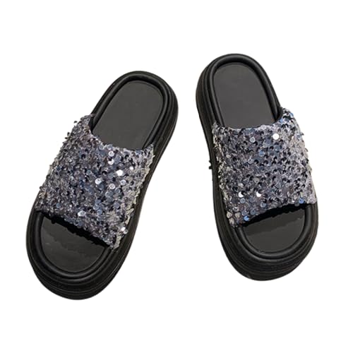 WYGGD Damen Slide Sandalen Offene Zehe Sommer Mode Indoor/Outdoor Cloud Slides Casual Komfort Plattform Dressy Sandalen Für Frauen,Silver-35 von WYGGD