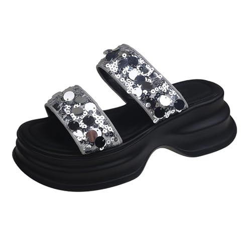 WYGGD Damen Slide Sandalen Offene Zehe Sommer Mode Indoor/Outdoor Cloud Slides Casual Komfort Plattform Dressy Sandalen Für Frauen,Silver-35 von WYGGD