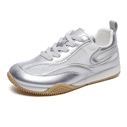 WYGGD Modische Oxford-Sneaker für Damen – lässige, leichte Sommer-Sneaker zum Schnüren mit farblich passendem Trend, vielseitige Flats,Silver-36 WYGGD Modische Oxford-Sneaker für Damen – lässige, leichte Sommer-Sneaker zum Schnüren mit farblich passendem Trend, vielseitige Flats,Silver-36 von WYGGD
