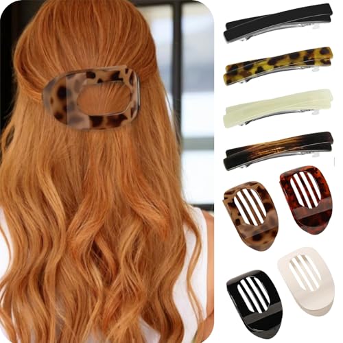 8 Stück Flache Haarklammern für Damen,Haarspange Flach Damen,Flach Sicherer Halt Innenzähne Haar Krallen,Französische Haarspange für Alltag, Sport, Fahren, Liegen(8 Stück-Leopard) von WYGOOD
