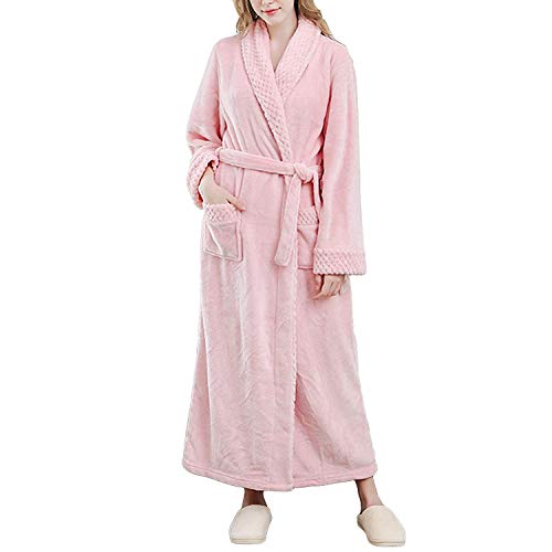 Damen Winter Morgenmantel Fleece Flauschiger Bademantel Nachthemd Flanell Pyjama Hausmantel in voller Länge (Color : Pink, Size : Medium) von WYHQL